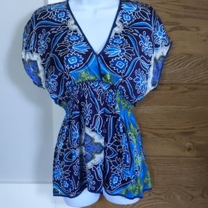 Hale Bob Cabana Blue Patterned Top